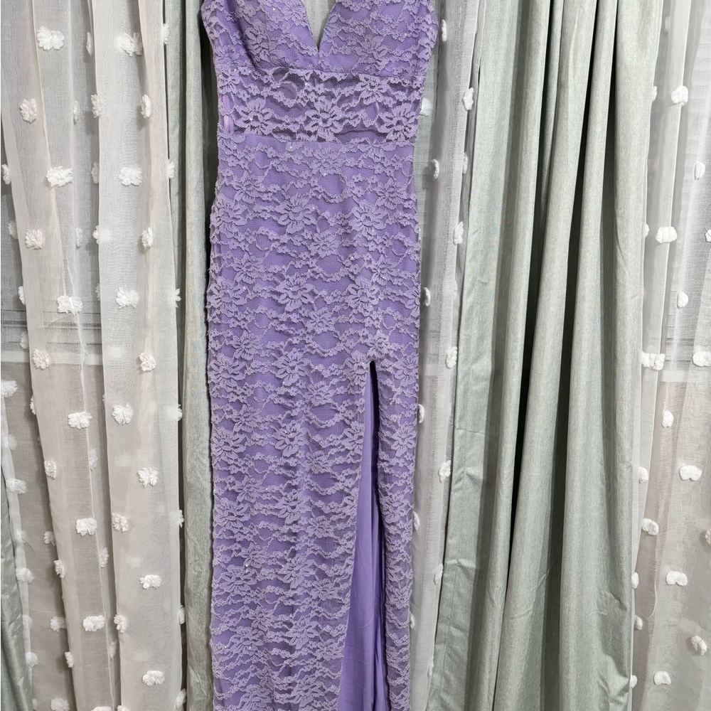 Elegant Lavender Lace Gown
